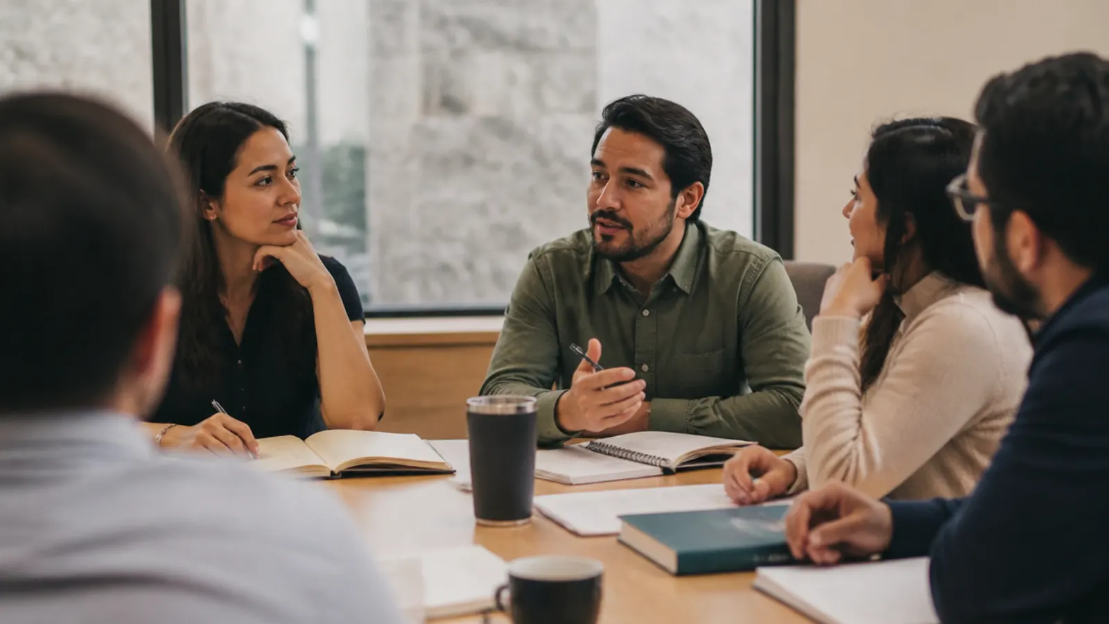 Profesionista adulto en una sesión de posgrado con sus compañeros