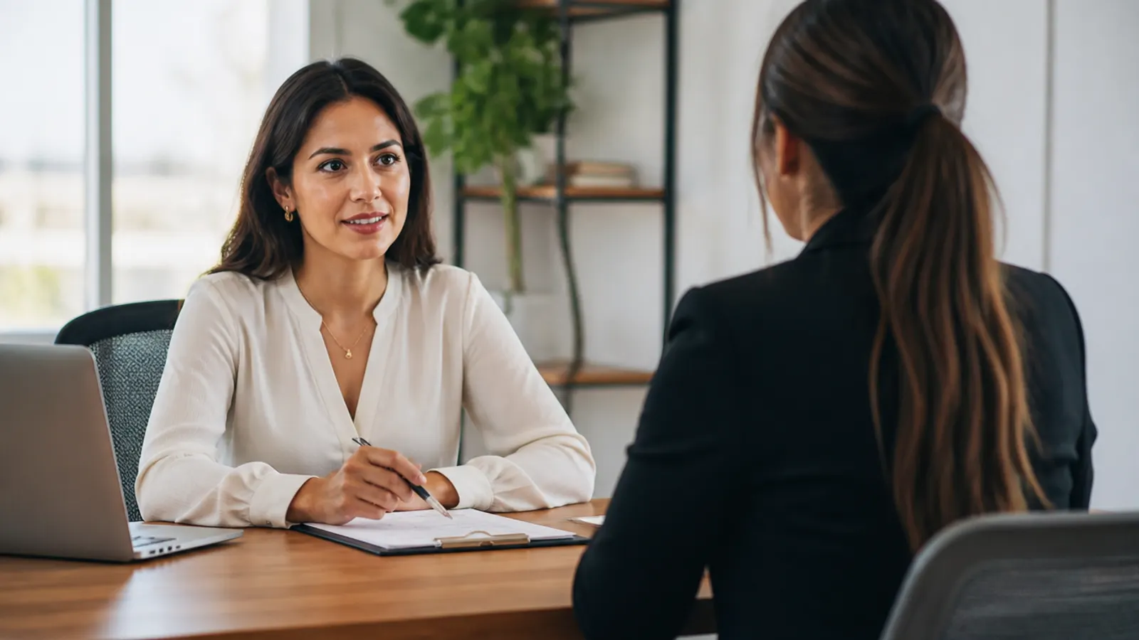 Entrevista de trabajo entre una reclutadora y una recién egresada