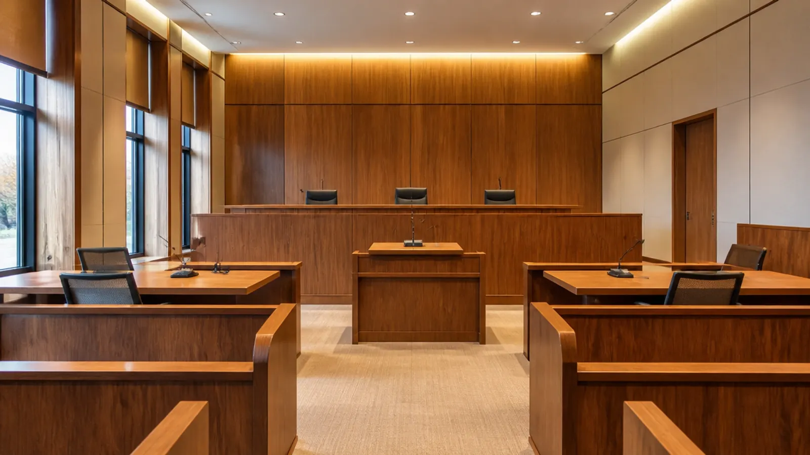Sala de audiencias del sistema acusatorio durante un juicio oral